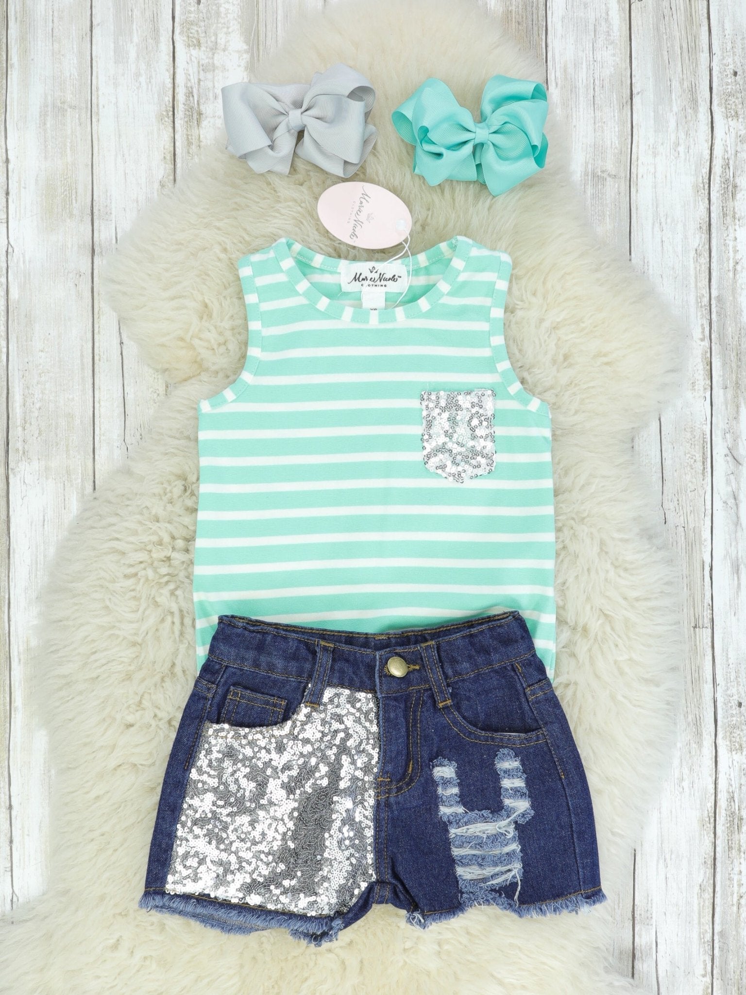 Silver Mint Knot Tank & Sequin Denim Outfit - Marie Nicole Clothing