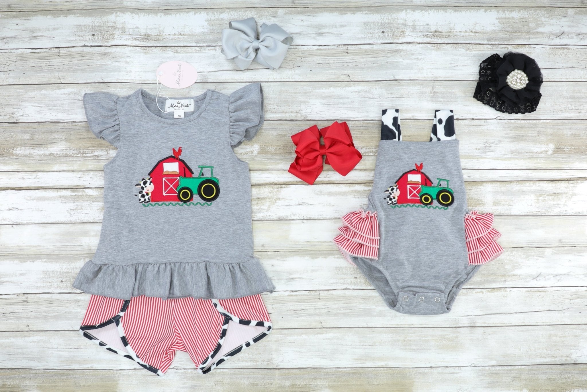Cow Farmer Ruffle Bubble Romper - Marie Nicole Clothing