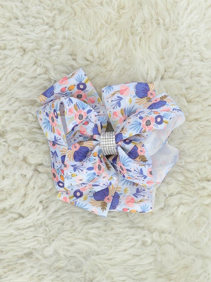 Coral & Blue Floral Bow - Marie Nicole Clothing