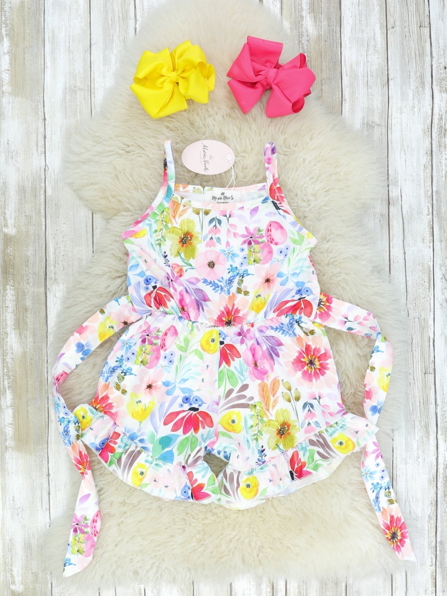 Pink Spring Floral Tie Romper - Marie Nicole Clothing