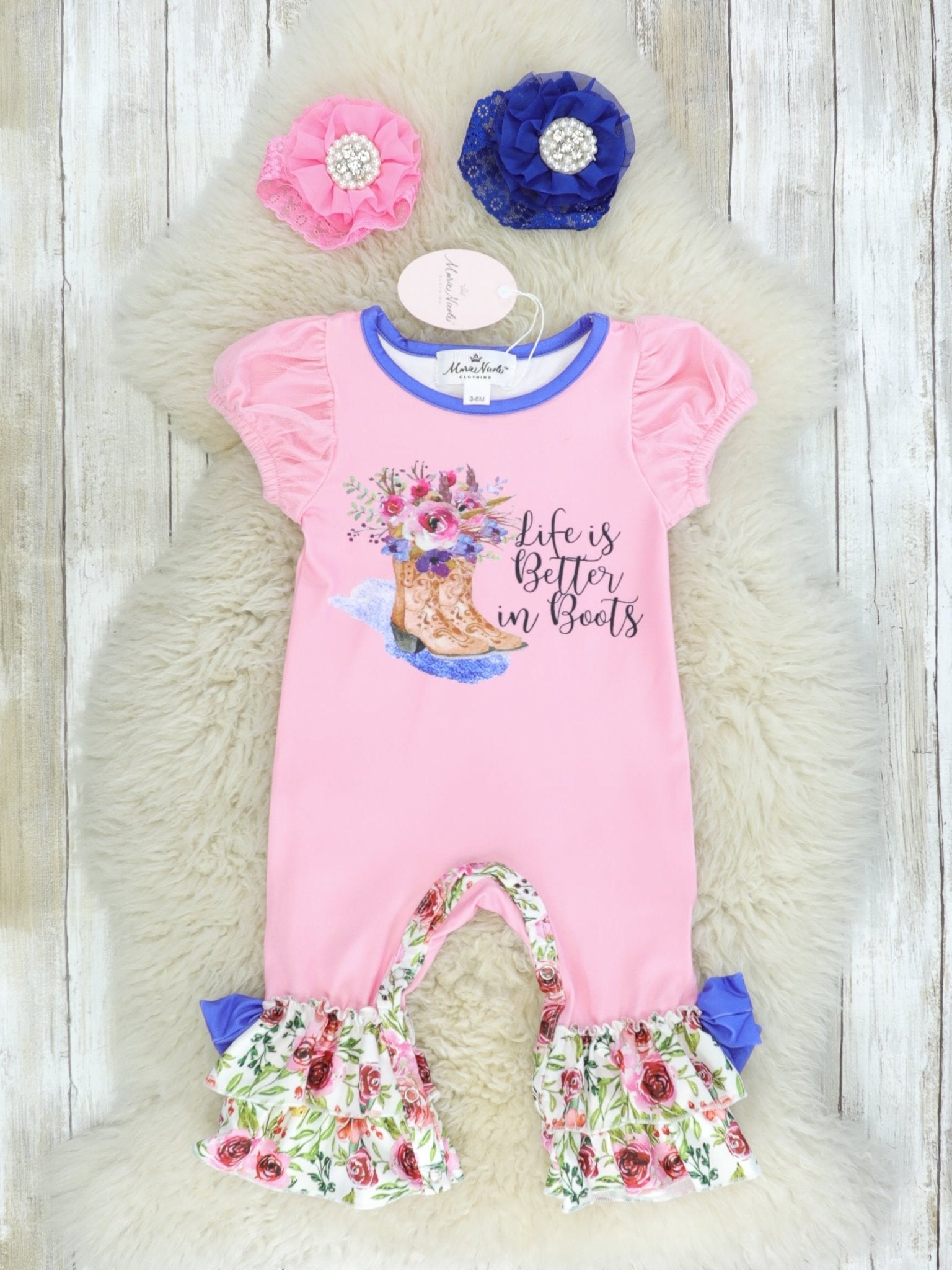 Life Is Better In Boots Ruffle Romper - Marie Nicole Clothing
