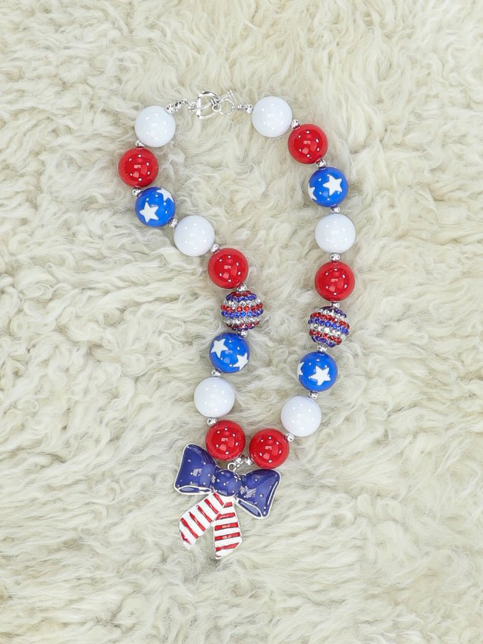 Red, White, & Blue Bow Bubblegum Necklace - Marie Nicole Clothing