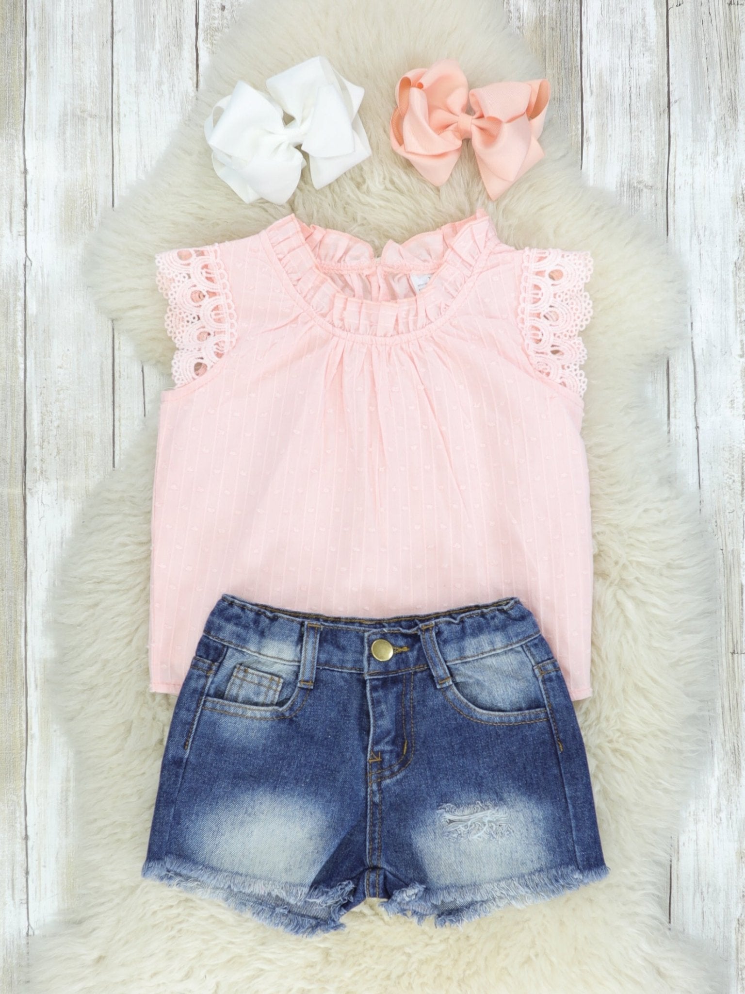 Pink Lacy Tank & Denim Shorts Outfit - Marie Nicole Clothing