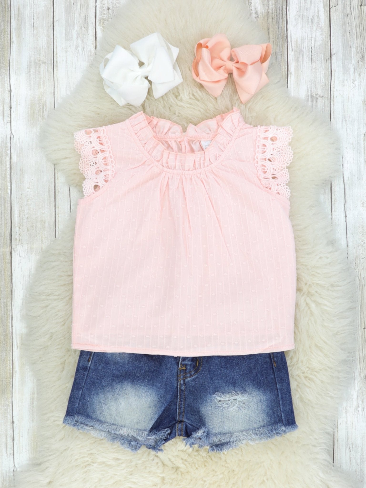 Pink Lacy Tank & Denim Shorts Outfit - Marie Nicole Clothing