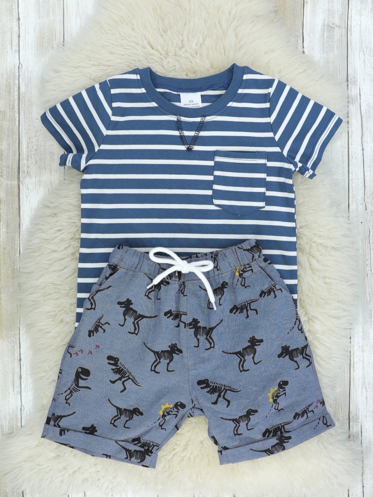 Striped Top Dinosaur Outfit - Marie Nicole Clothing