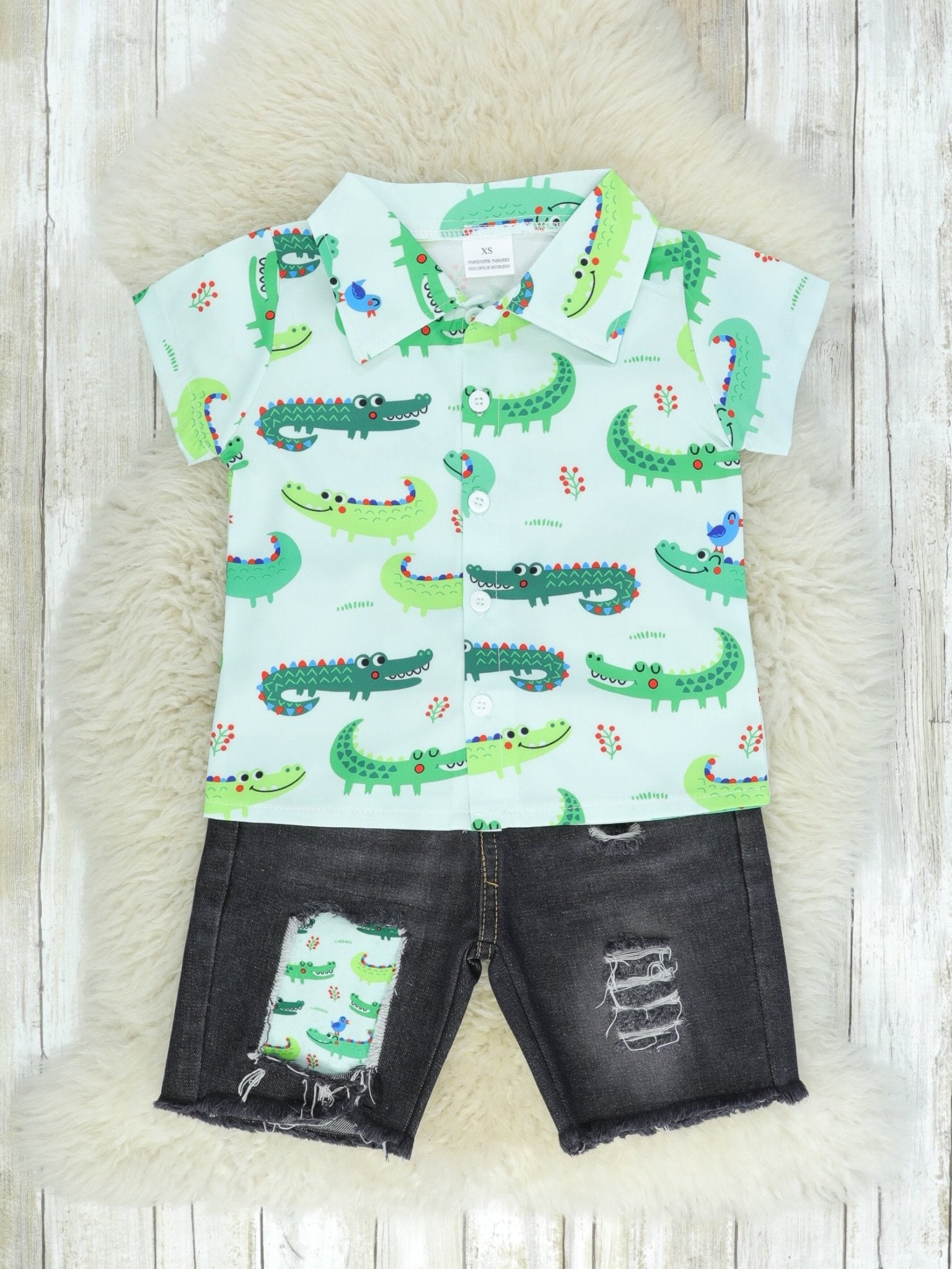 Later Alligator Button Up & Denim Shorts Outfit - Marie Nicole Clothing