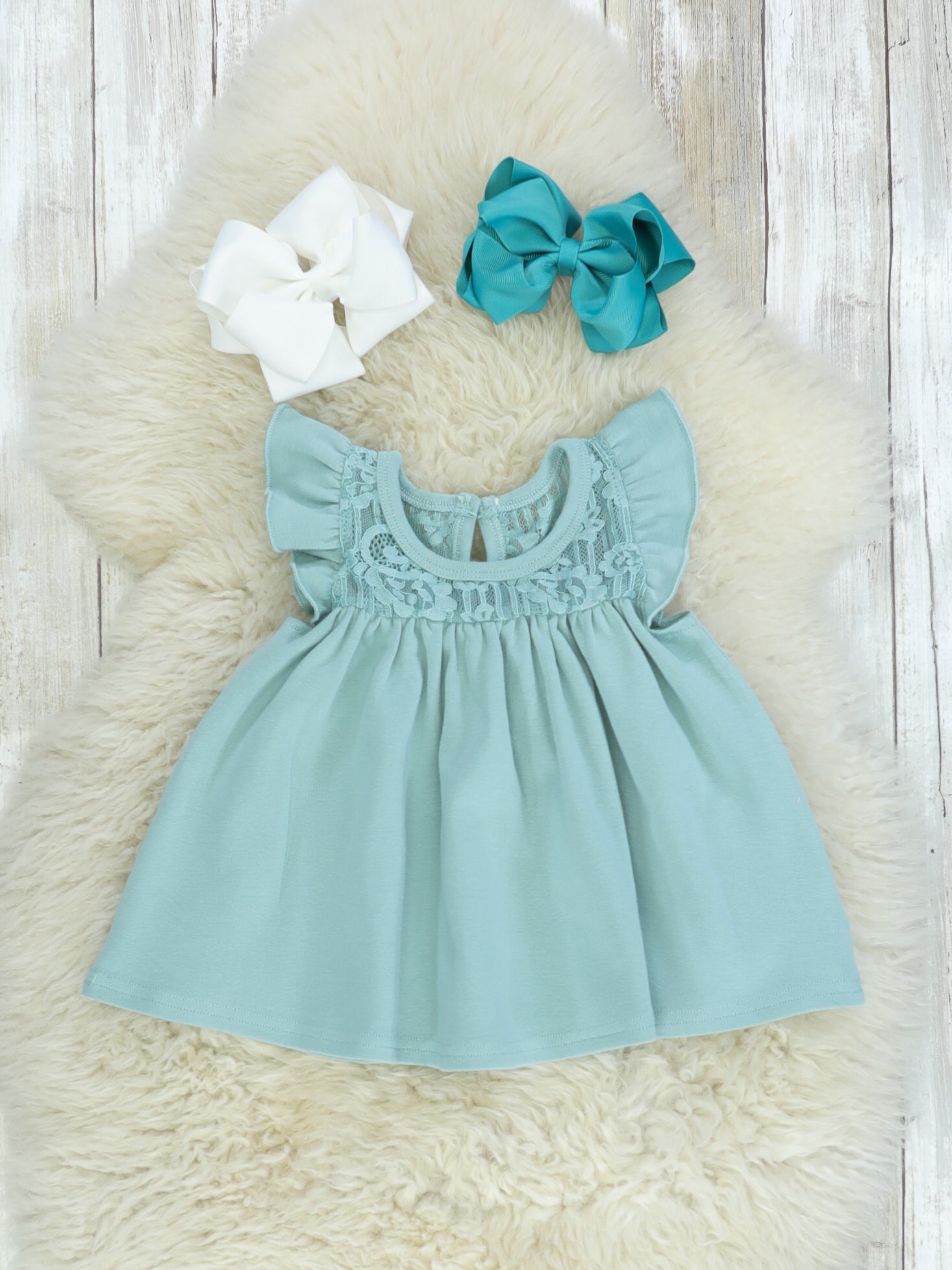 Lace Flutter Sleeve Top - Nile Blue - Marie Nicole Clothing