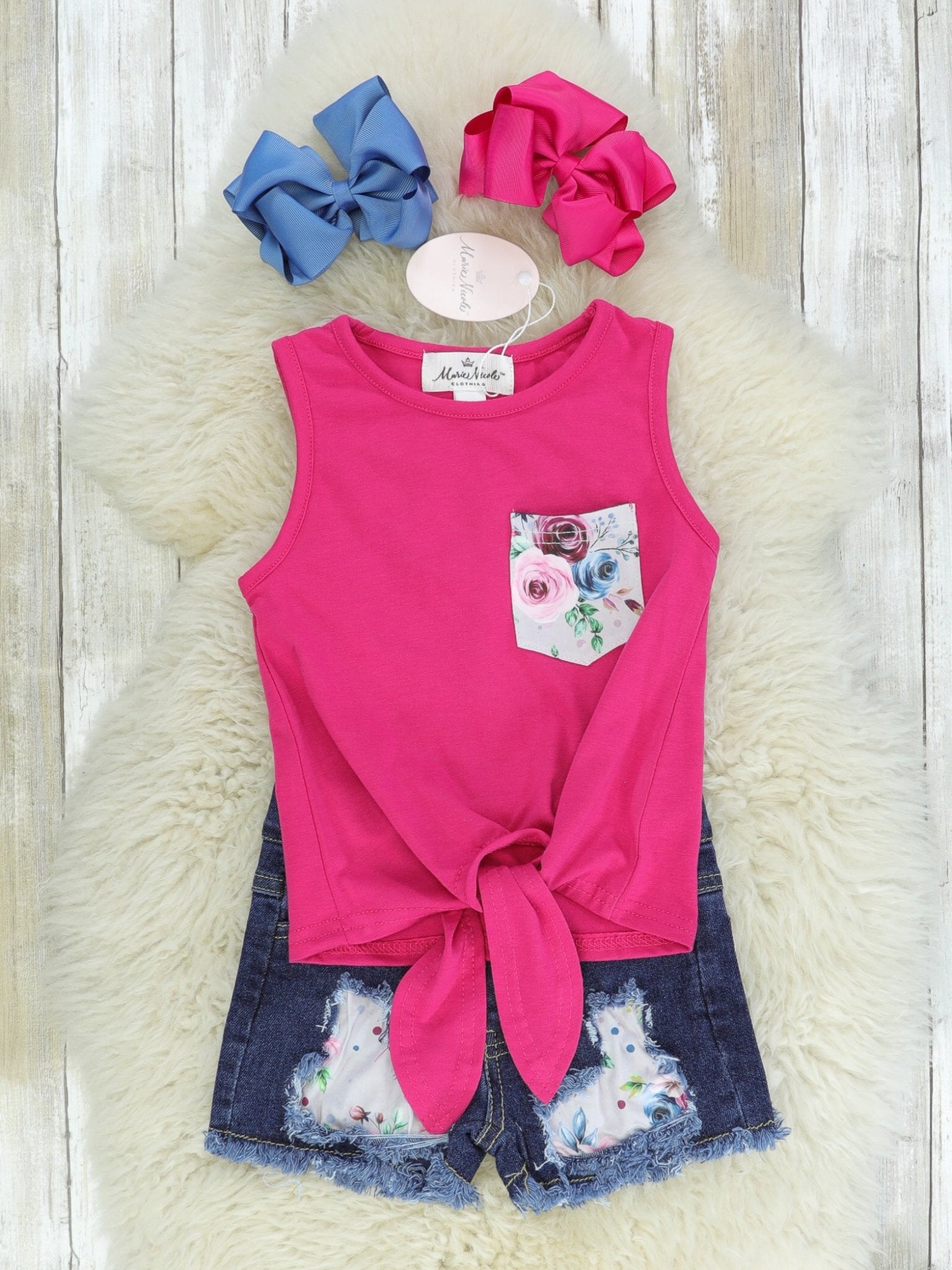 Pink Floral Knot Tank & Distressed Denim Outfit - Marie Nicole Clothing