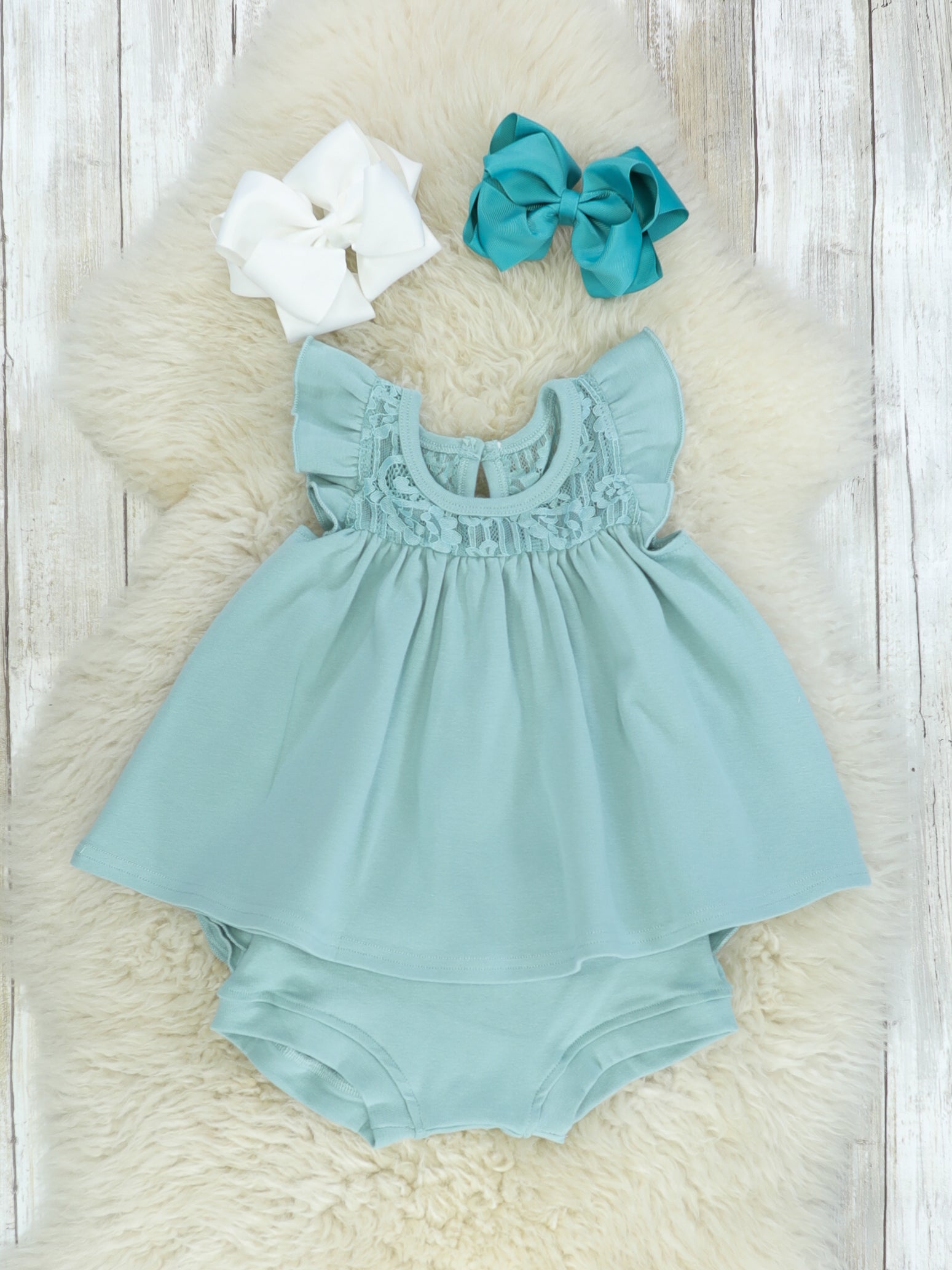 Lace Flutter Sleeve Top - Nile Blue - Marie Nicole Clothing