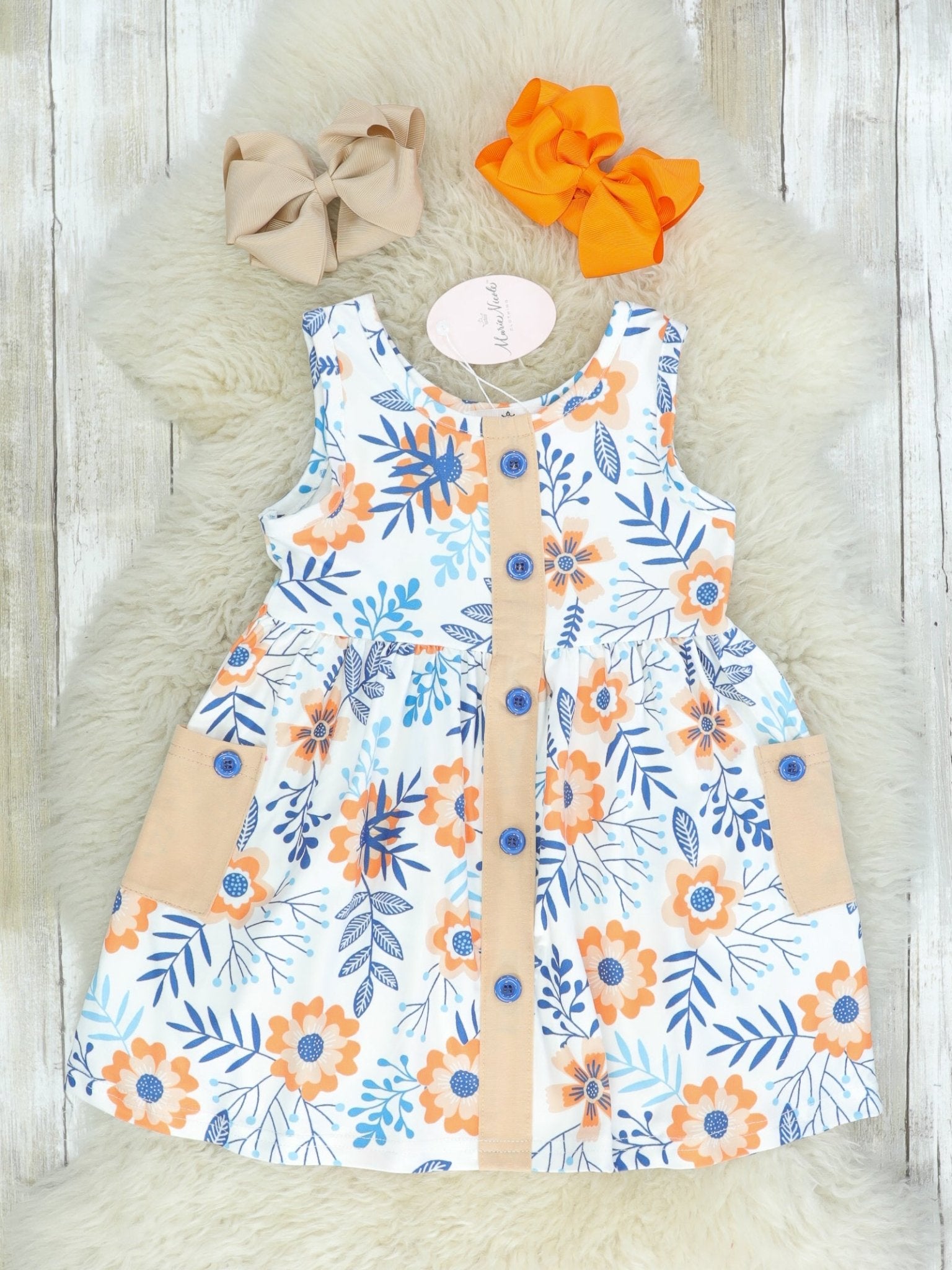White Floral Pocket Dress - Marie Nicole Clothing