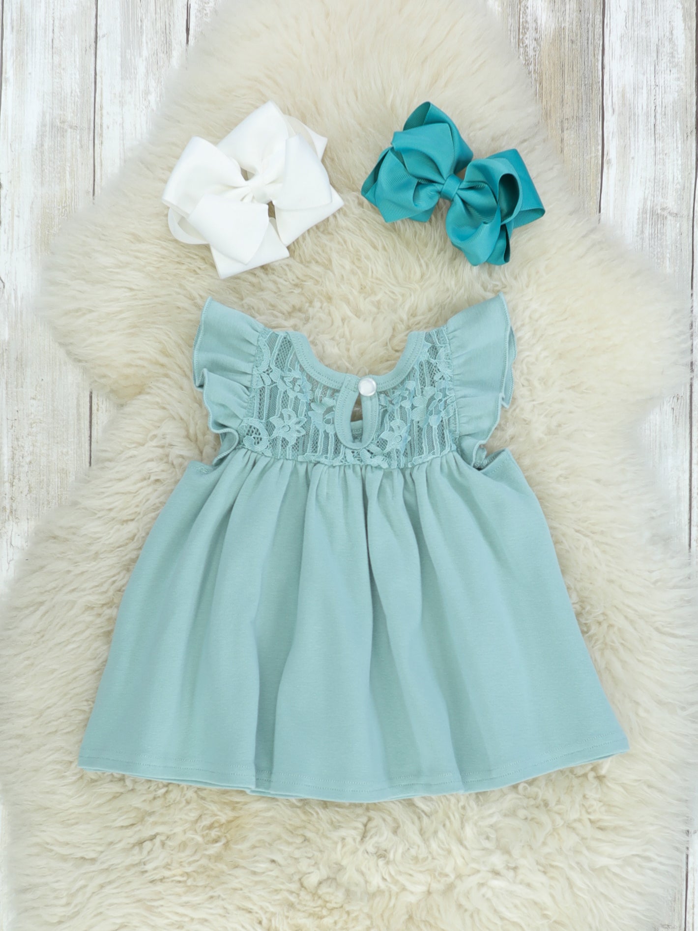 Lace Flutter Sleeve Top - Nile Blue - Marie Nicole Clothing