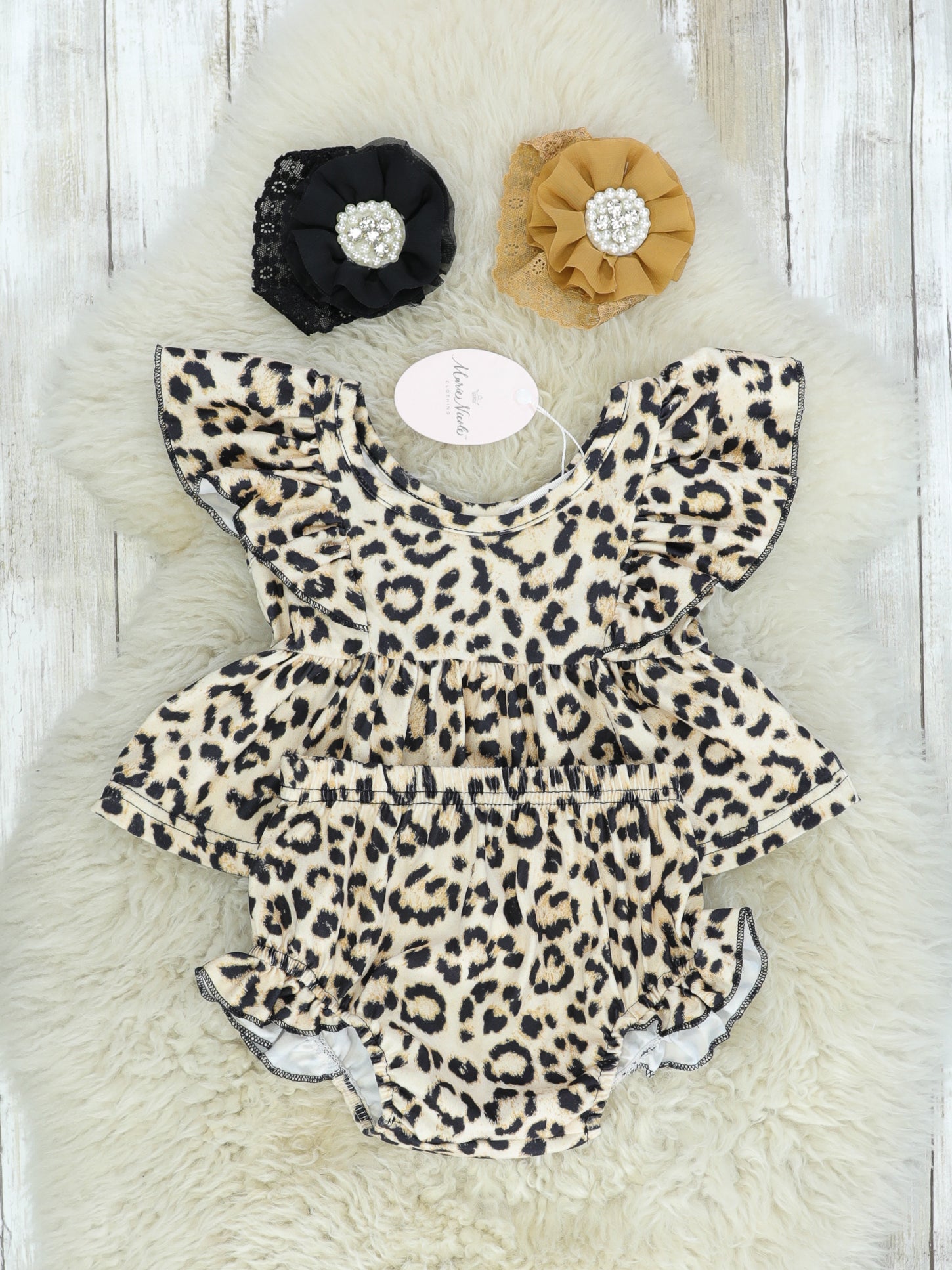 Cheetah Ruffle Top & Bloomers Set - Marie Nicole Clothing