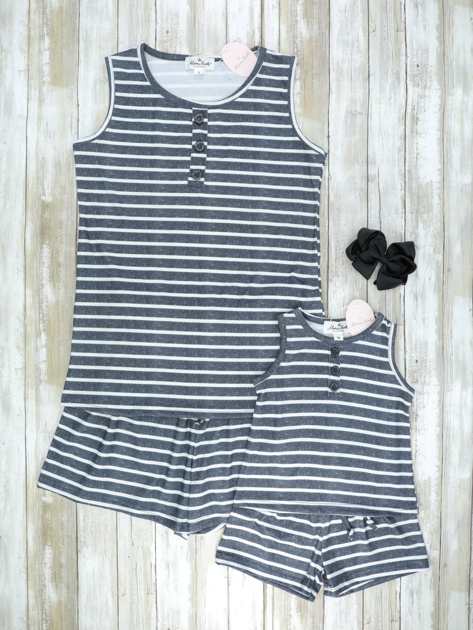 Mom & Me Black Striped Loungewear Set - Marie Nicole Clothing