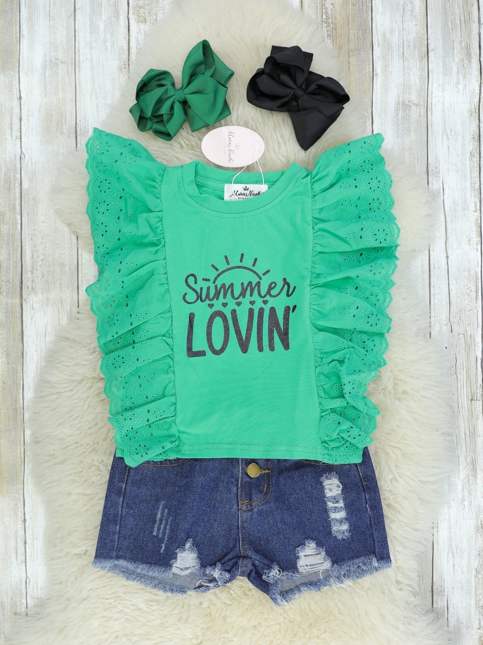 "Summer Lovin'" Lace Eyelet Top & Distressed Denim Outfit - Marie Nicole Clothing