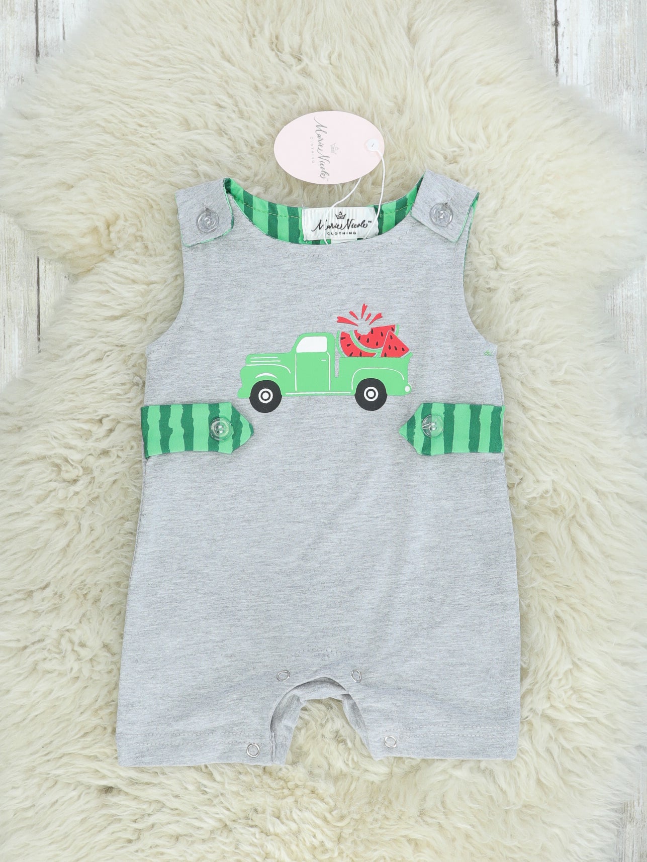 Grey Watermelon Truck Romper - Marie Nicole Clothing