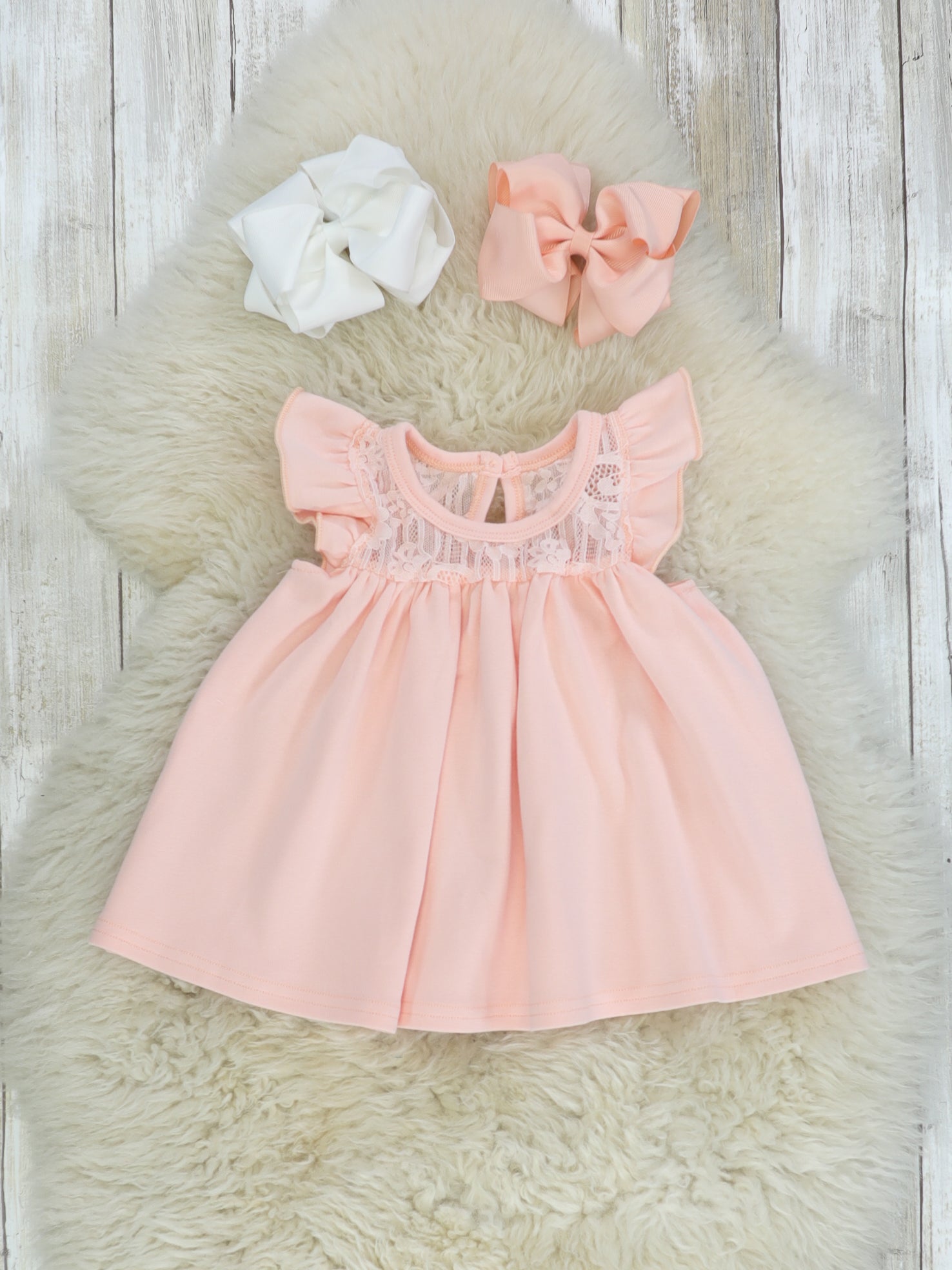 Lace Flutter Sleeve Top - Peach - Marie Nicole Clothing