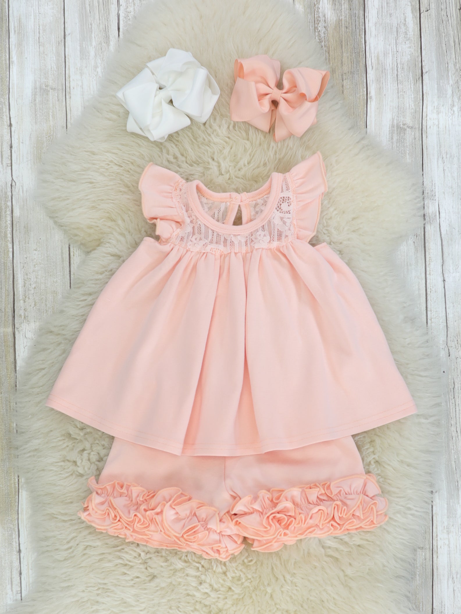 Lace Flutter Sleeve Top - Peach - Marie Nicole Clothing