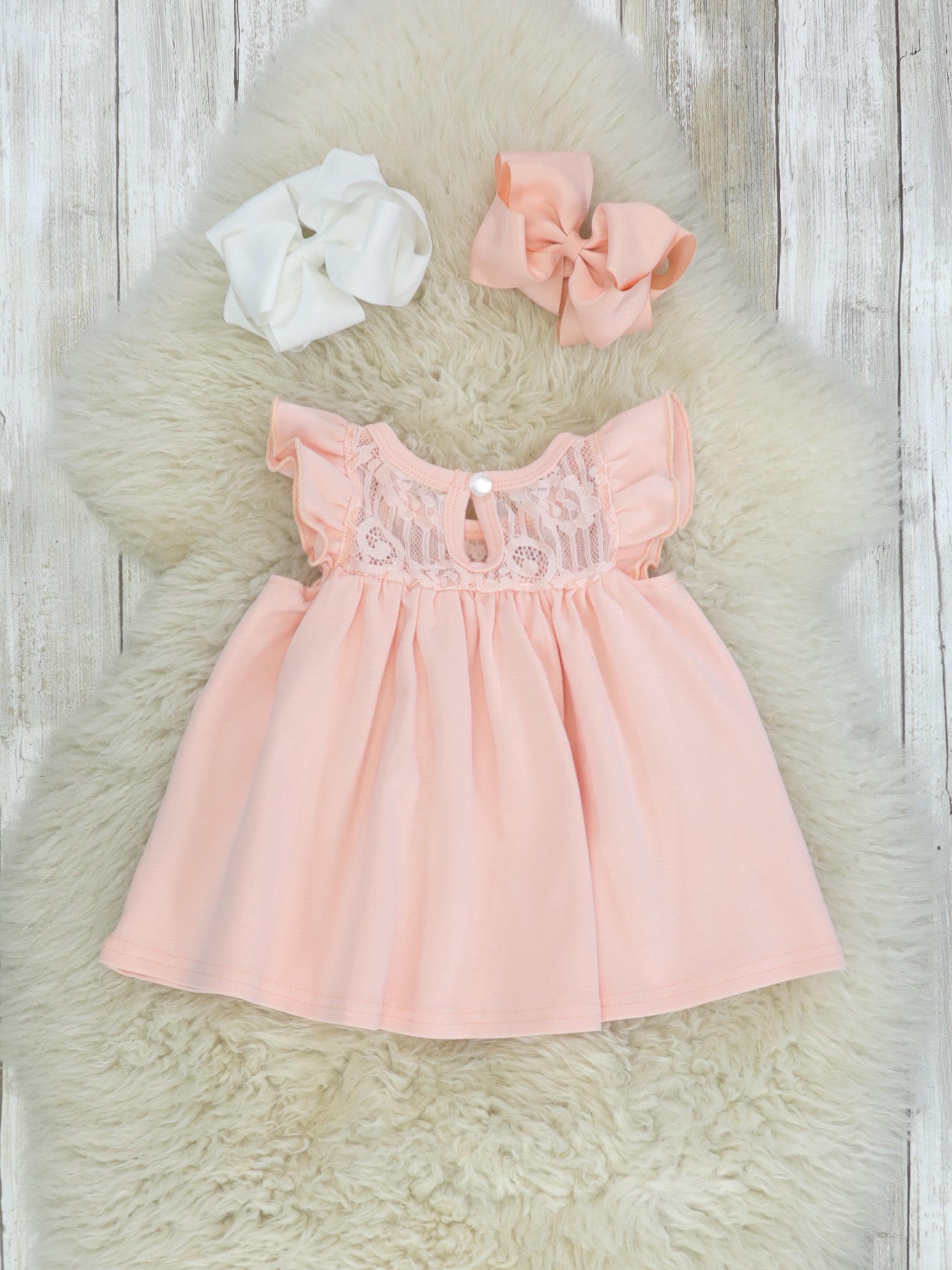 Lace Flutter Sleeve Top - Peach - Marie Nicole Clothing