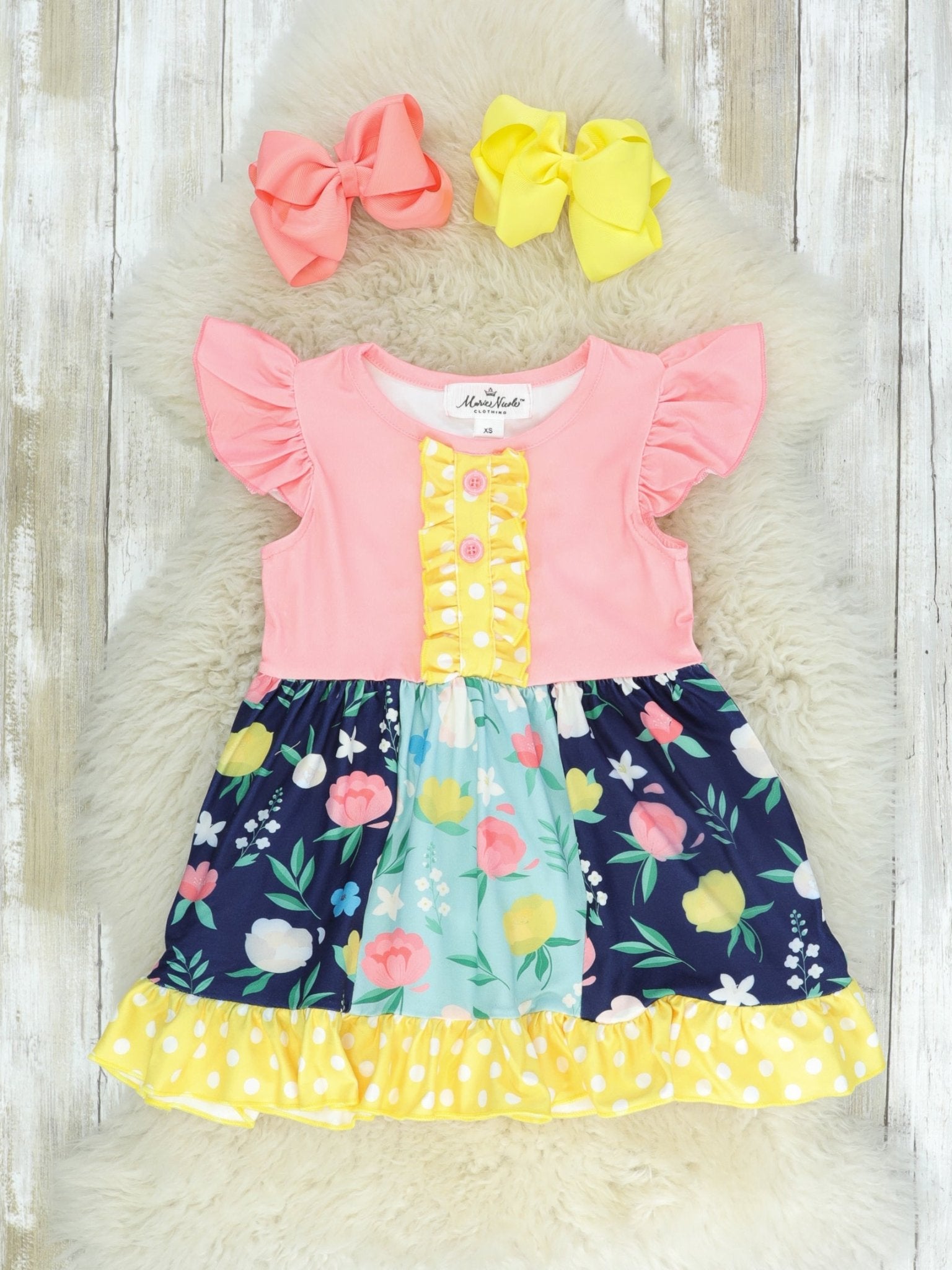 Pink & Yellow Floral Ruffle Dress - Marie Nicole Clothing