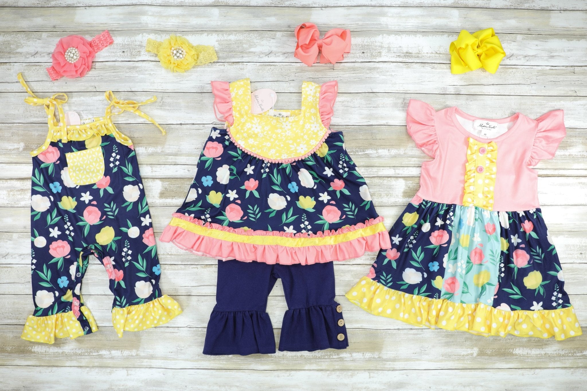 Pink & Yellow Floral Ruffle Dress - Marie Nicole Clothing