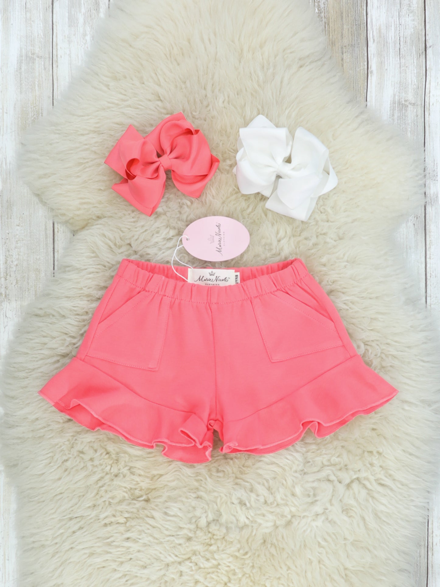 Pocket Ruffle Short - Coral - Marie Nicole Clothing