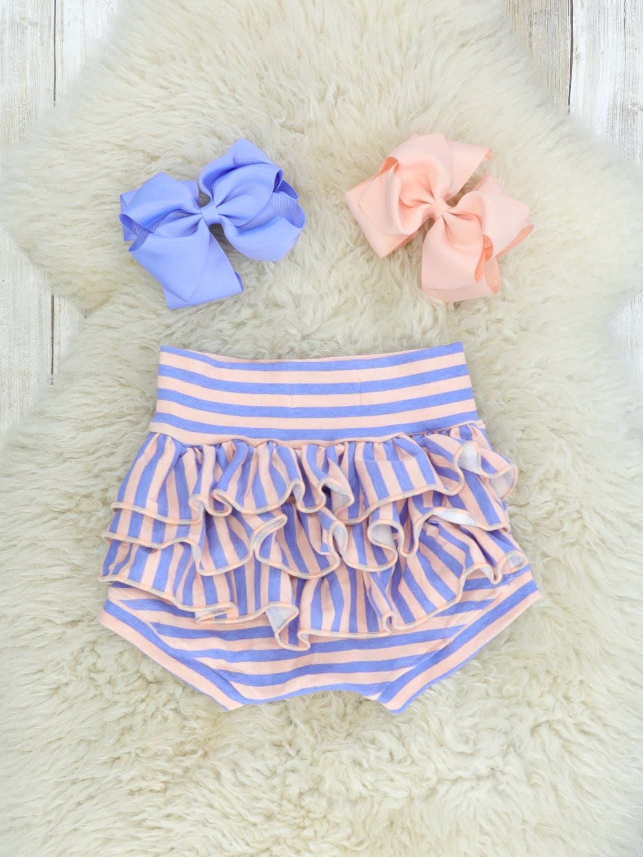 Ruffle Bloomer - Striped Peach/Orchid - Marie Nicole Clothing