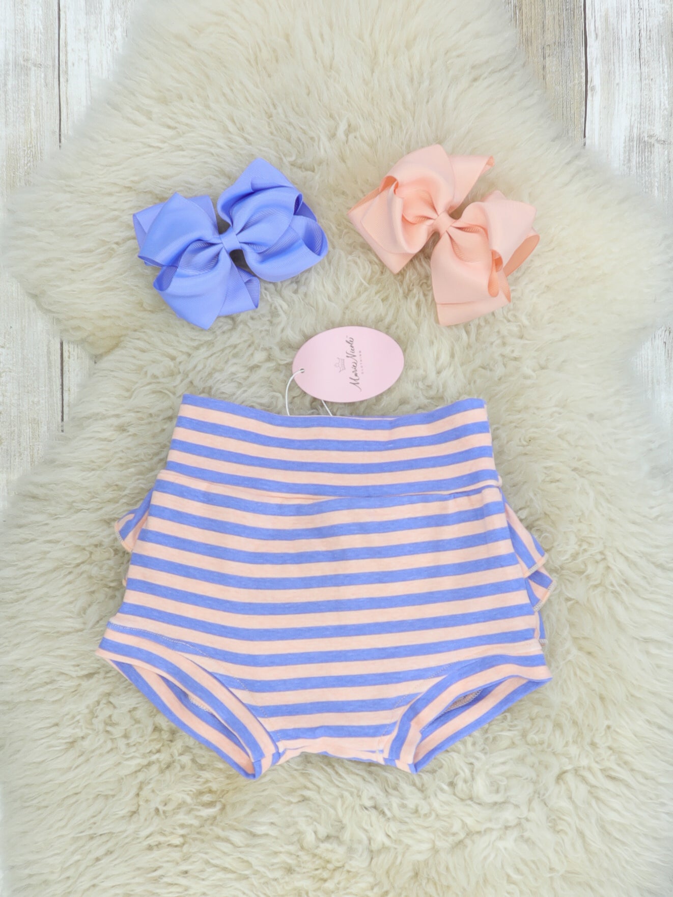 Ruffle Bloomer - Striped Peach/Orchid - Marie Nicole Clothing