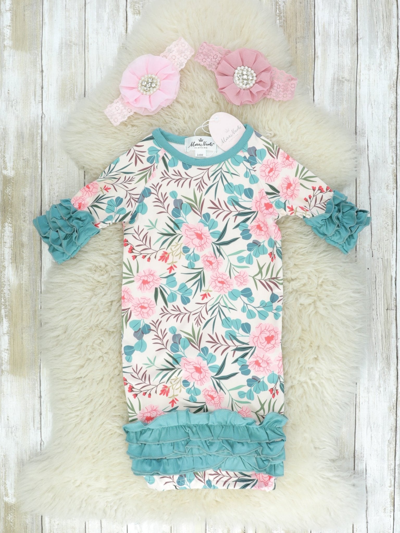 Pink & Cadet Blue Tropical Icing Gown - Marie Nicole Clothing