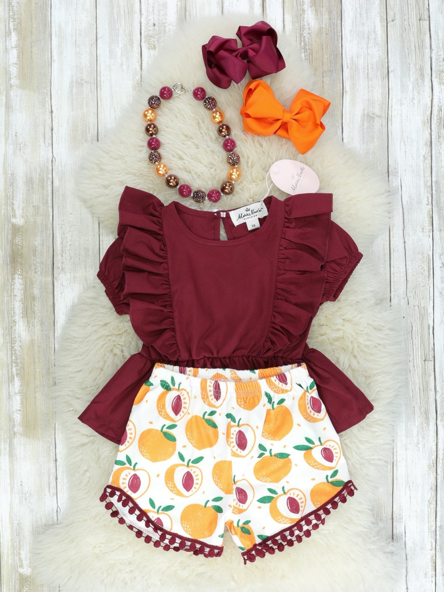 Peach Ruffle Shorts Outfit - Marie Nicole Clothing