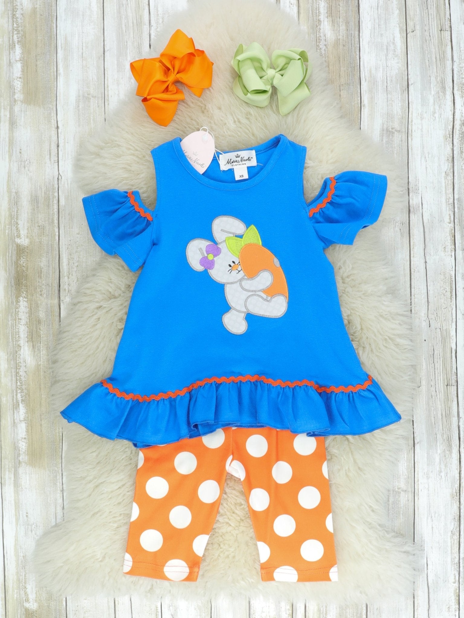 Cobalt Blue & Orange Bunny Carrot Outfit - Marie Nicole Clothing