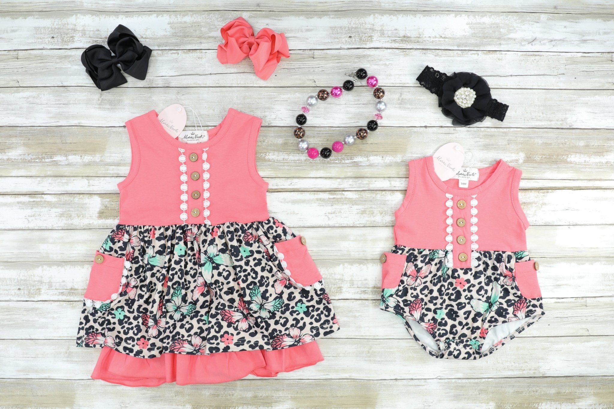 Coral Floral Leopard Tank Pocket Dress - Marie Nicole Clothing