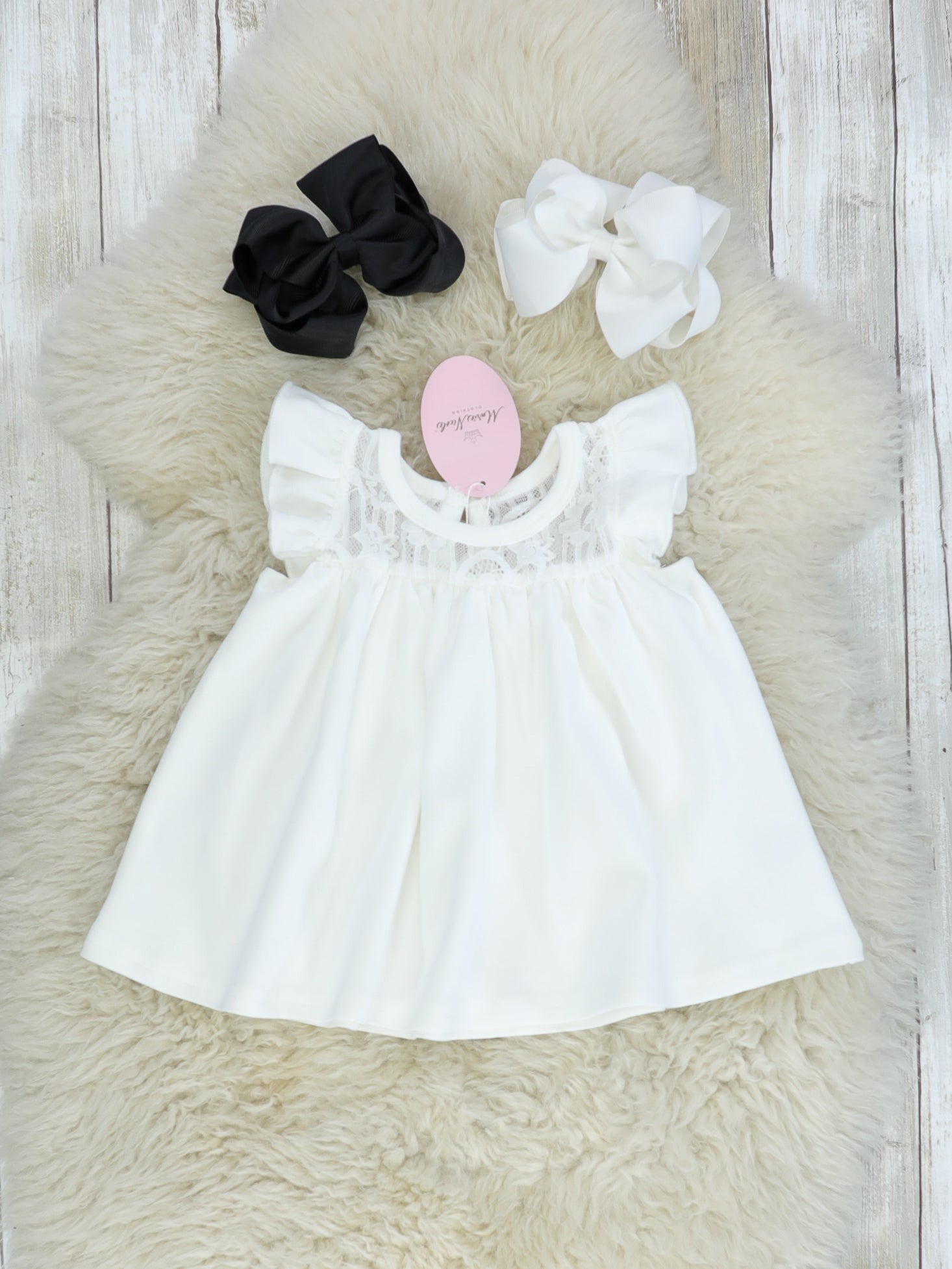 Lace Flutter Sleeve Top - White - Marie Nicole Clothing