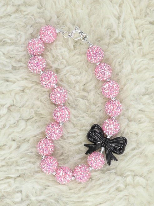 Black Bow Pink Sparkly Bubblegum Necklace - Marie Nicole Clothing