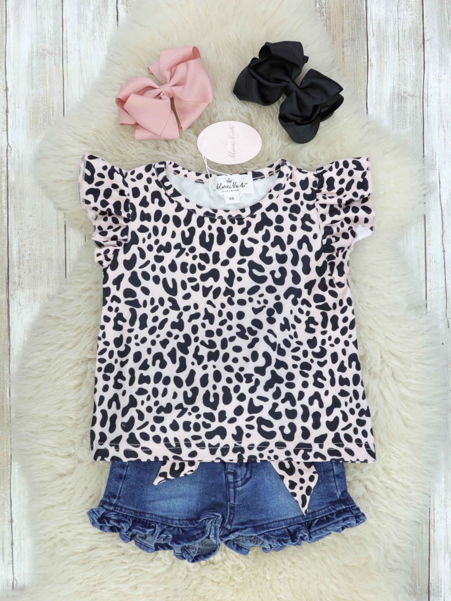 Cheetah Top & Ruffled Denim Outfit - Marie Nicole Clothing