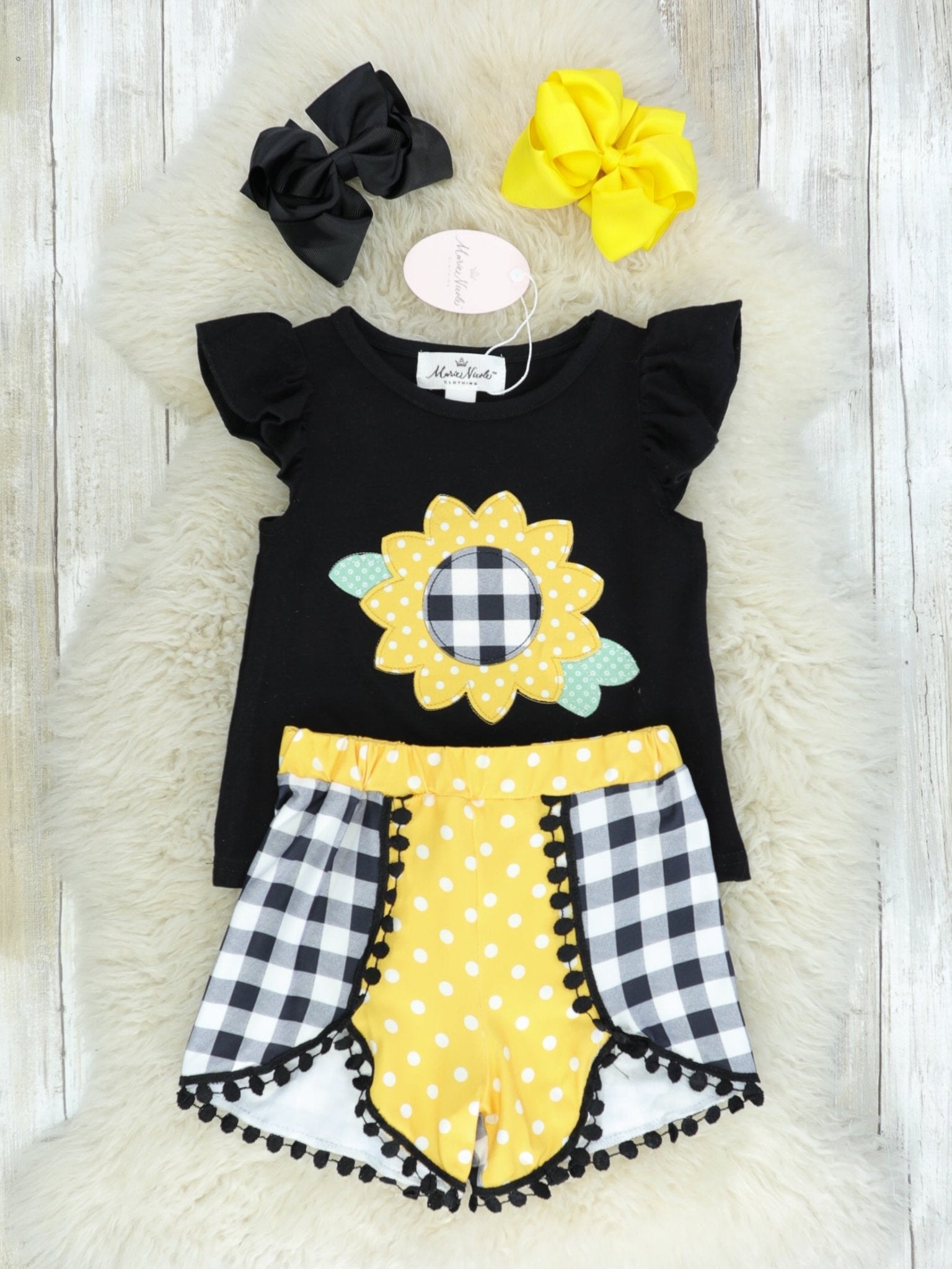Buffalo Plaid Sunflower Shorts Outfit - Marie Nicole Clothing