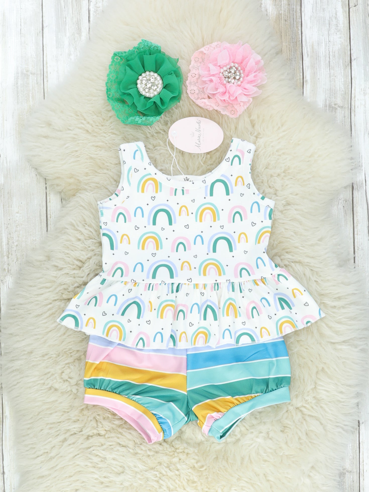 Rainbow Ruffle Tank Striped Shorts Outfit - Marie Nicole Clothing