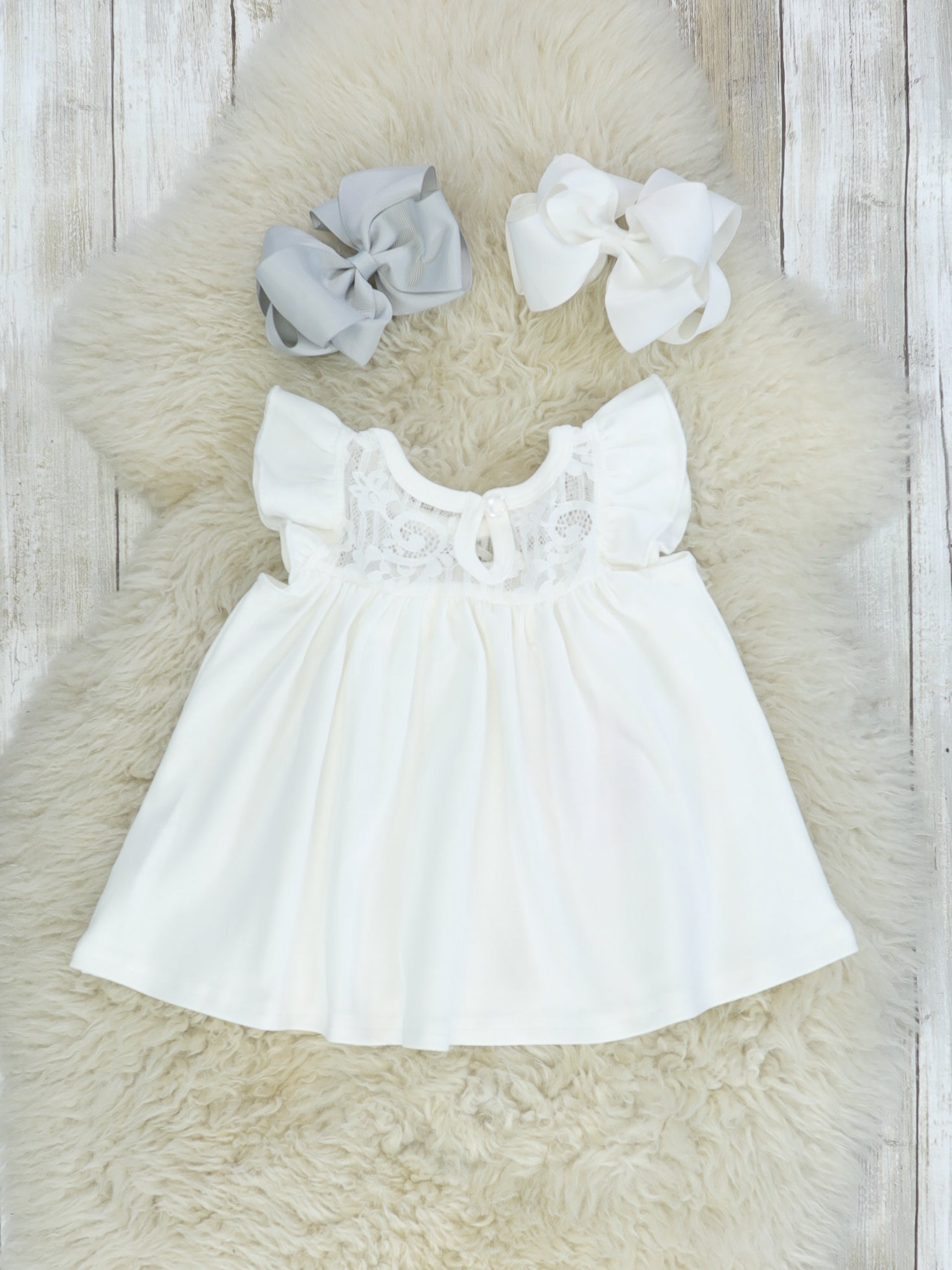 Lace Flutter Sleeve Top - White - Marie Nicole Clothing