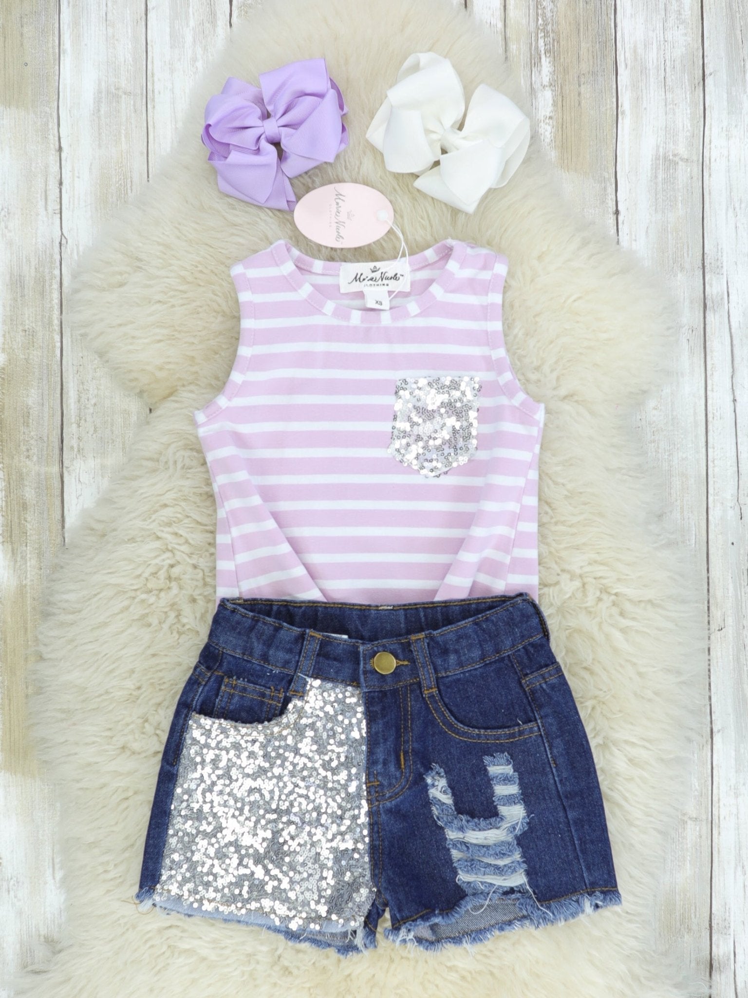 Pink Striped Knot Tank & Sequin Shorts Outfit - Marie Nicole Clothing