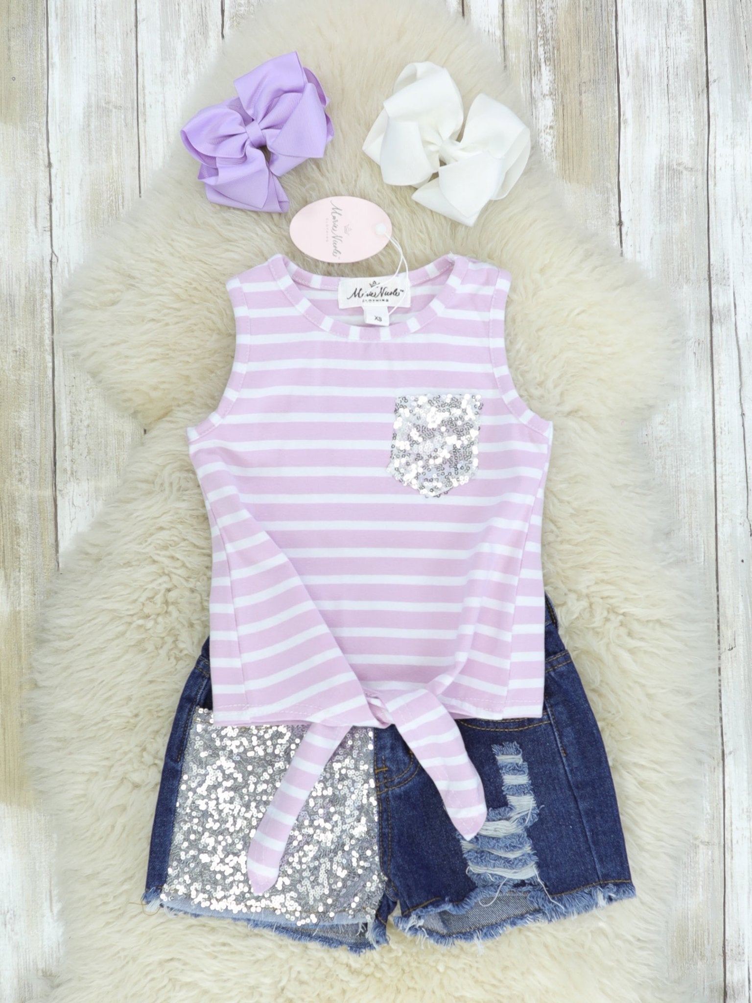 Pink Striped Knot Tank & Sequin Shorts Outfit - Marie Nicole Clothing
