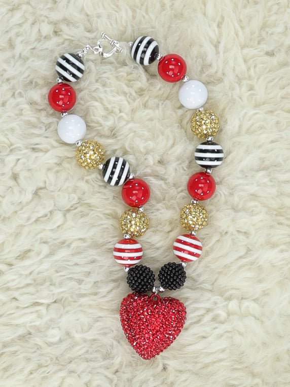 Red Sparkly Heart Bubblegum Necklace - Marie Nicole Clothing