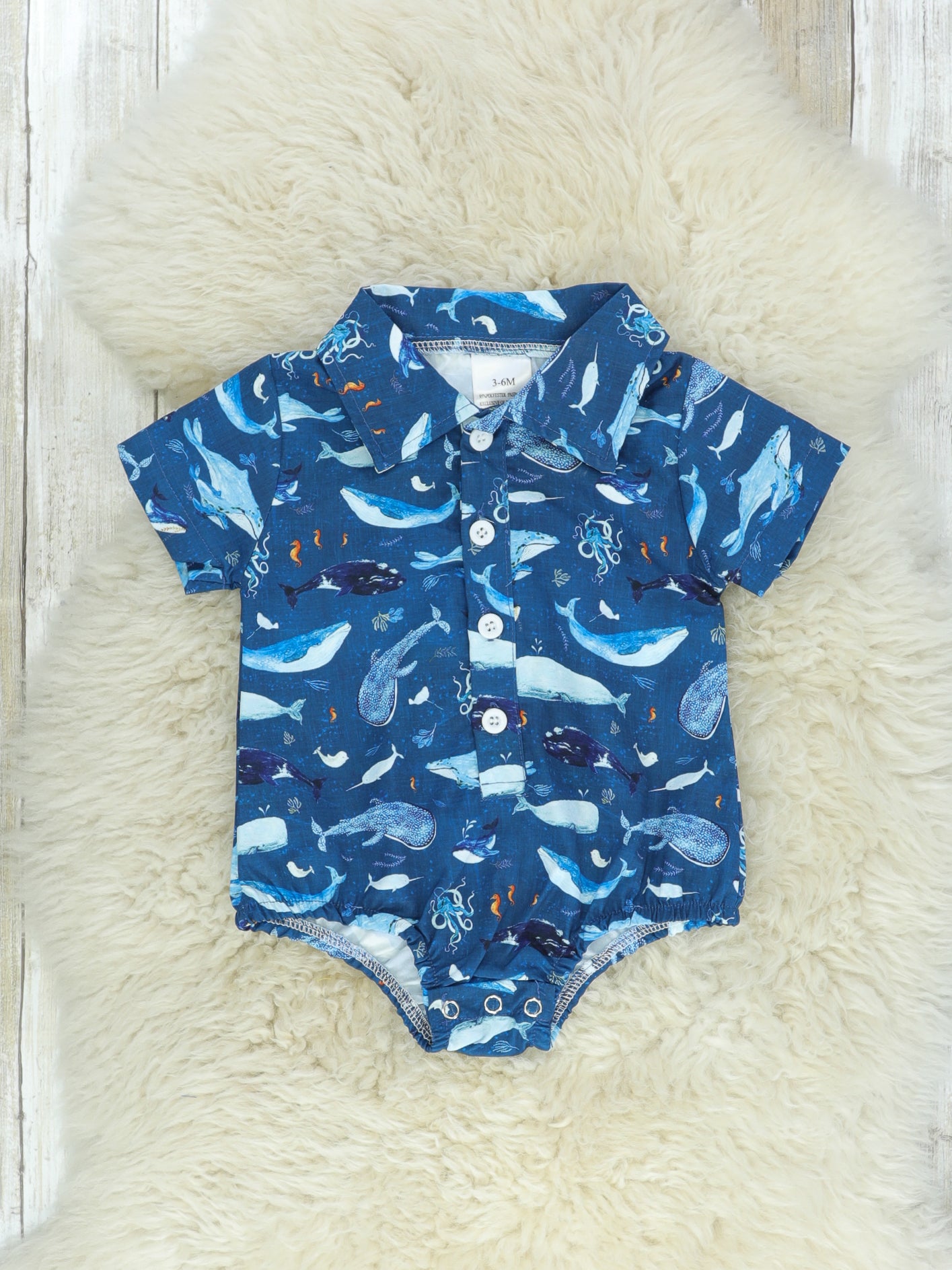 Blue Shark Button Up Romper - Marie Nicole Clothing