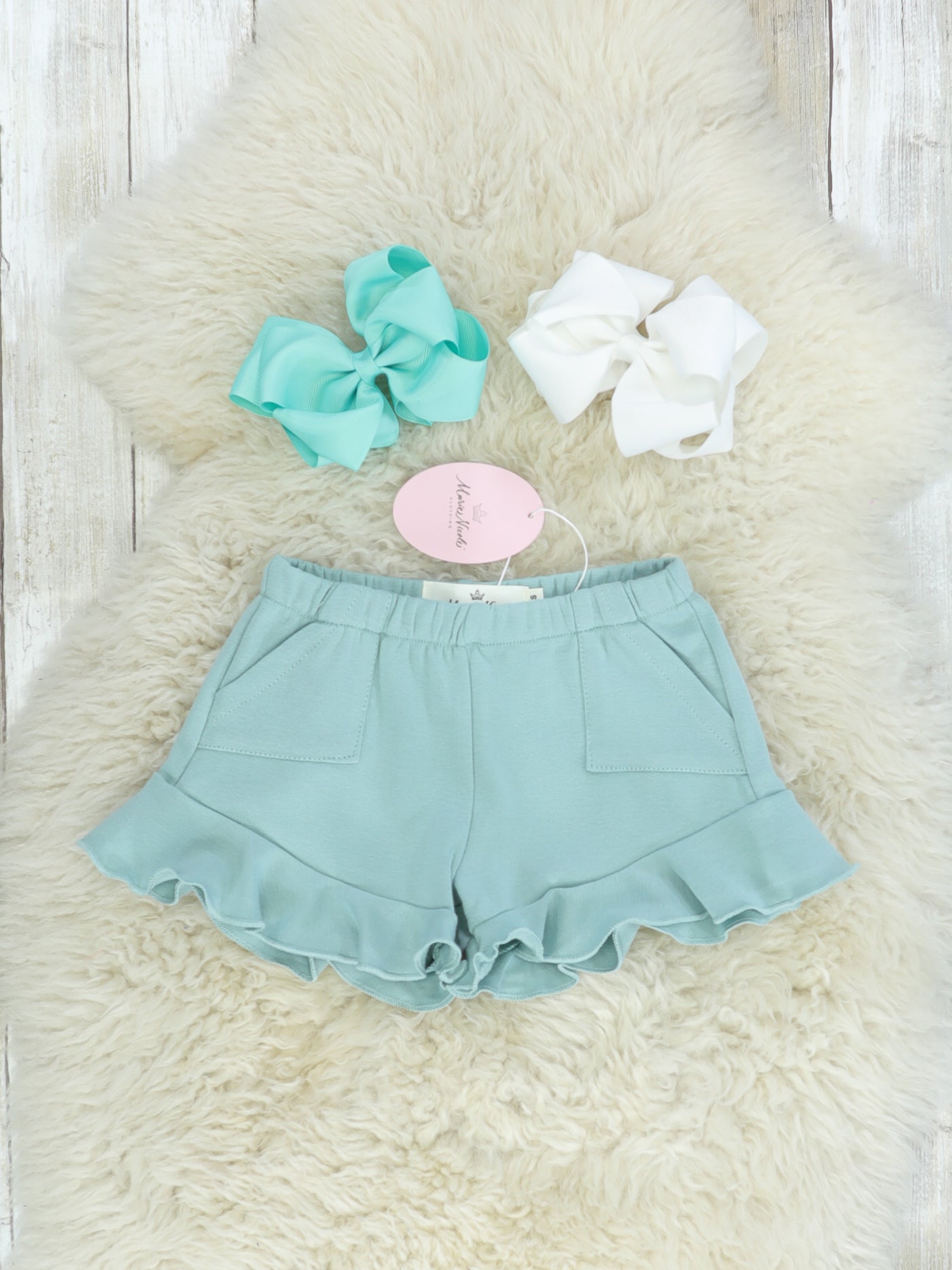 Pocket Ruffle Short - Nile Blue - Marie Nicole Clothing