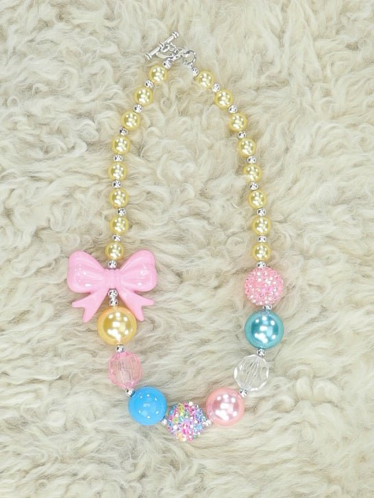Pink Bow Spring Pearl Bubblegum Necklace - Marie Nicole Clothing