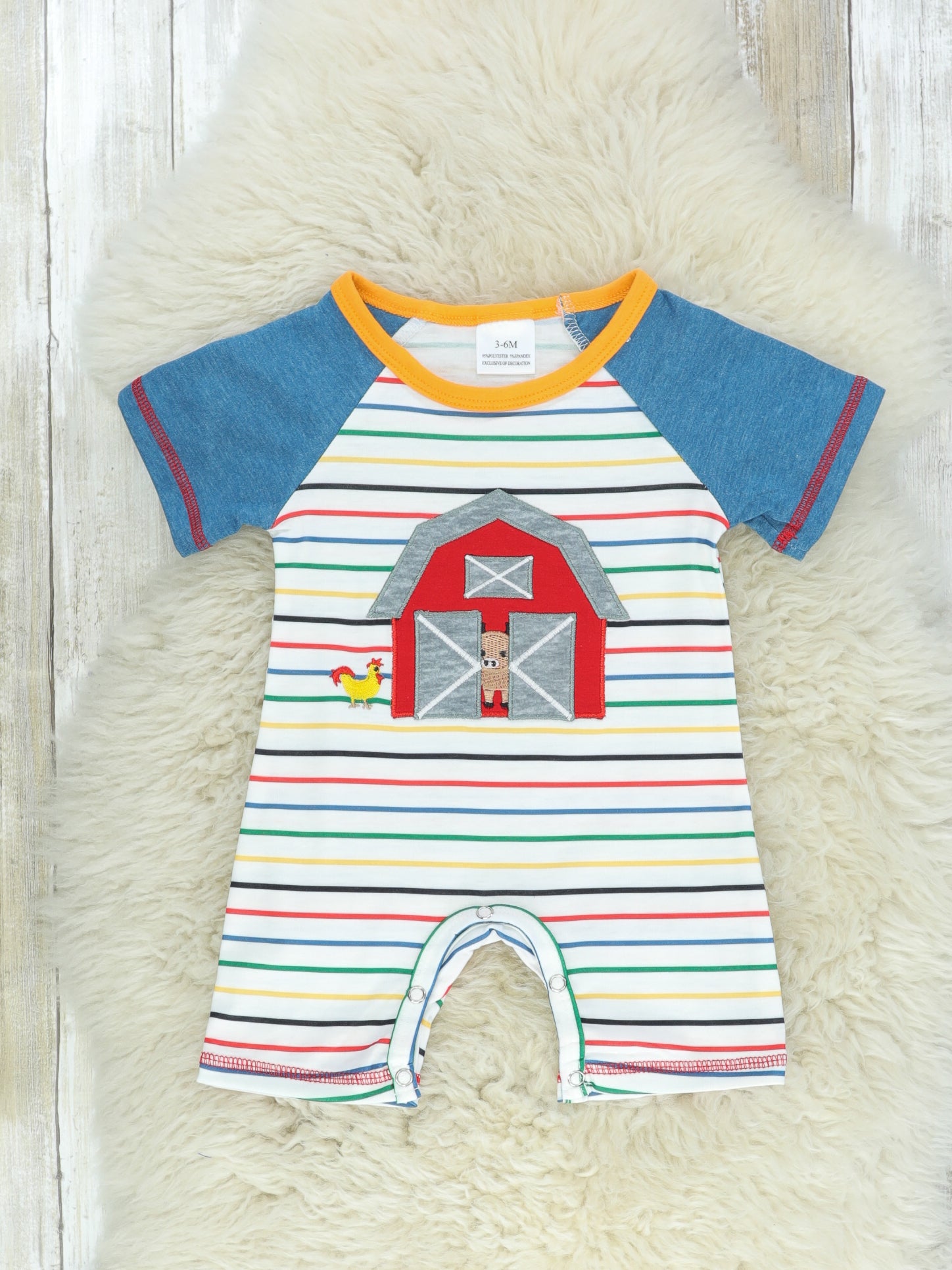 Striped Farm Life Shorts Romper - Marie Nicole Clothing