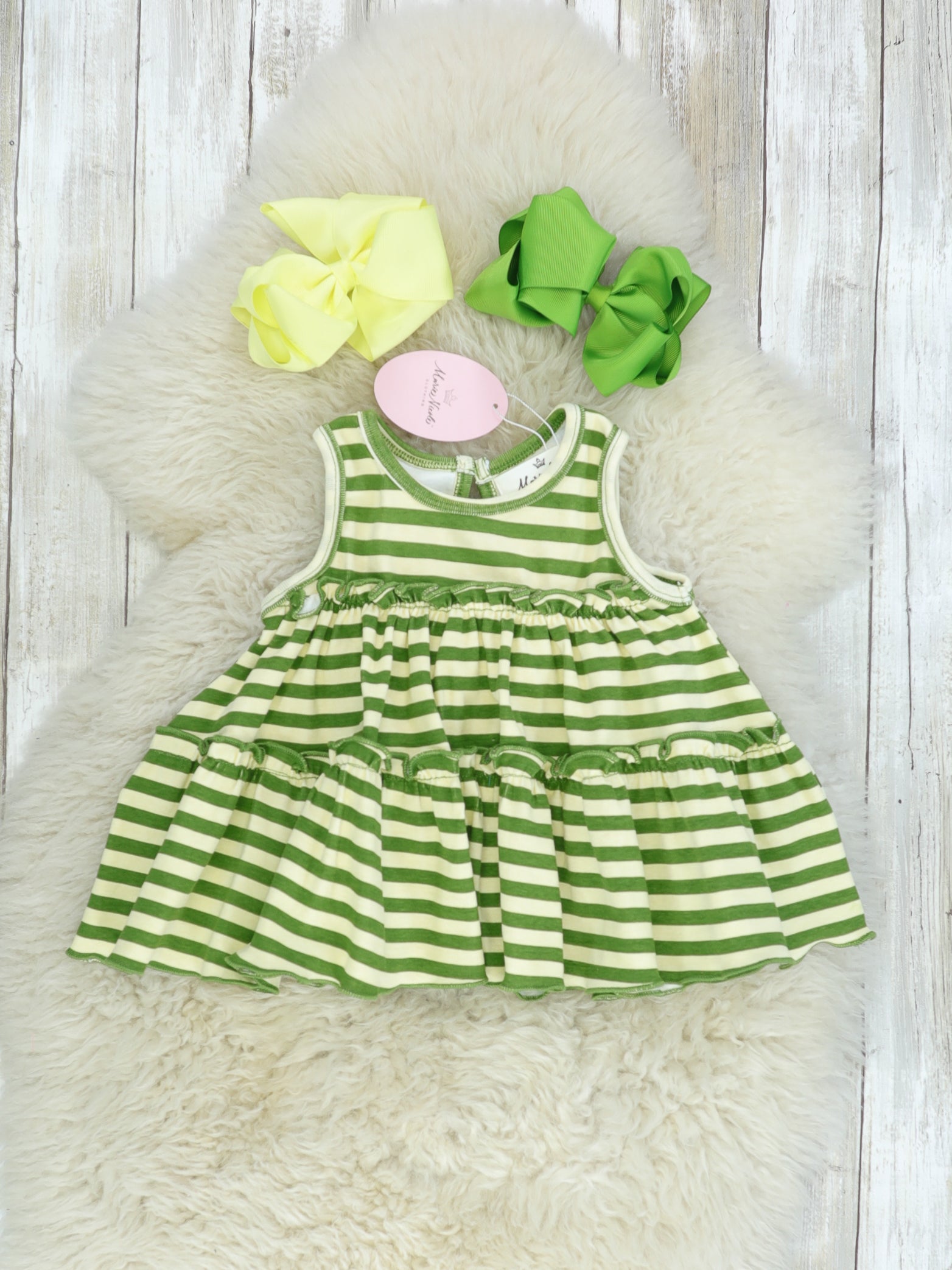 Cotton Swing Ruffle Tank - Olive/Cream Striped - Marie Nicole Clothing