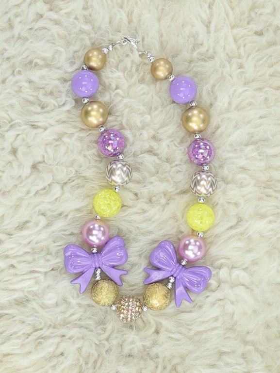 Purple Bow Golden Bubblegum Necklace - Marie Nicole Clothing
