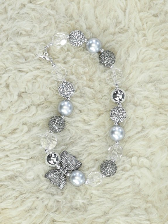 Grey Sparkly Bow Bubblegum Necklace - Marie Nicole Clothing