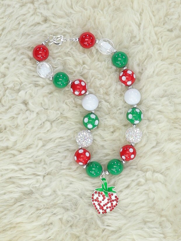 White Polka Dots Strawberry Bubblegum Necklace - Marie Nicole Clothing