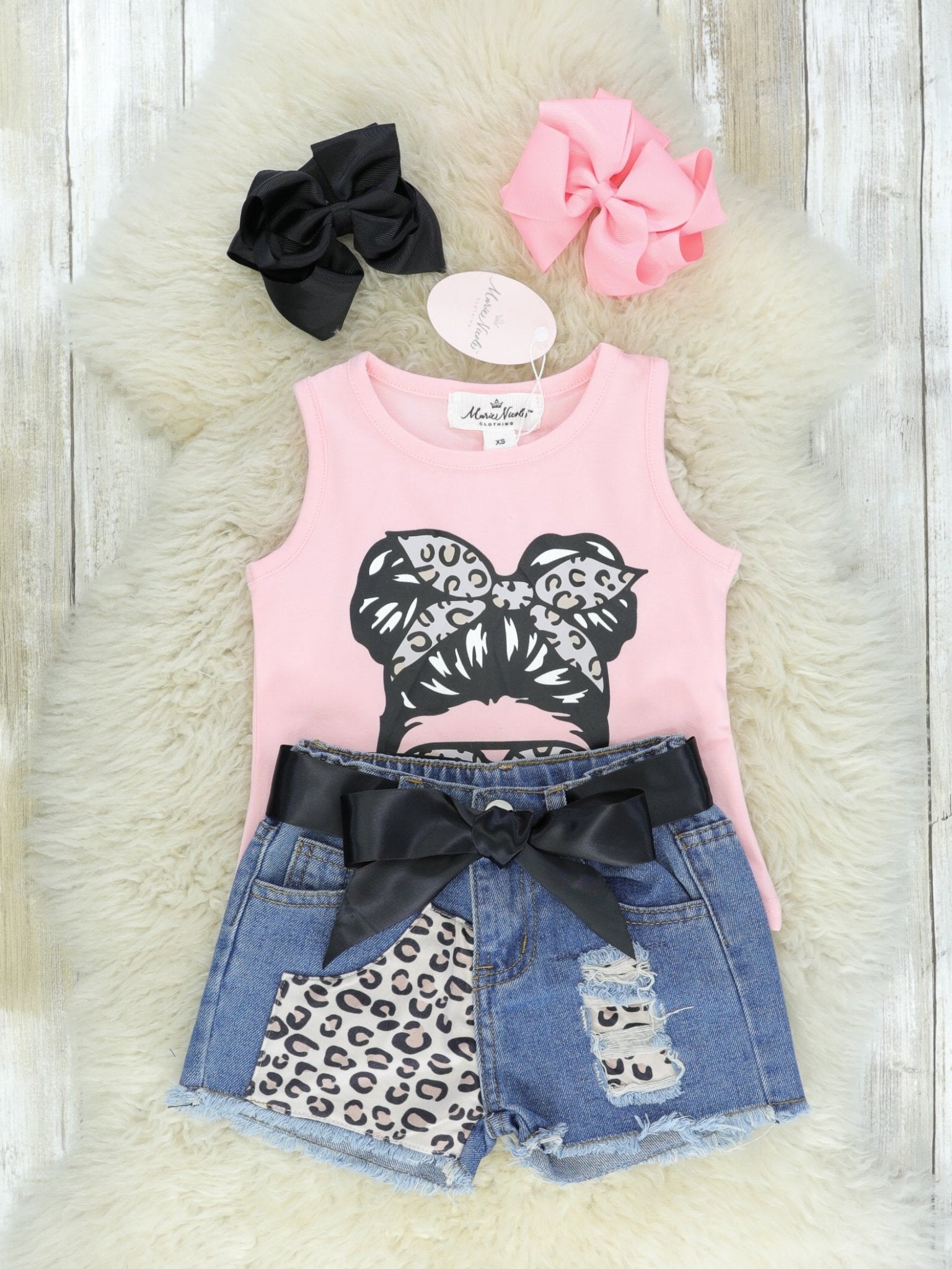 Pink Graphic Tank & Denim Shorts Outfit - Marie Nicole Clothing