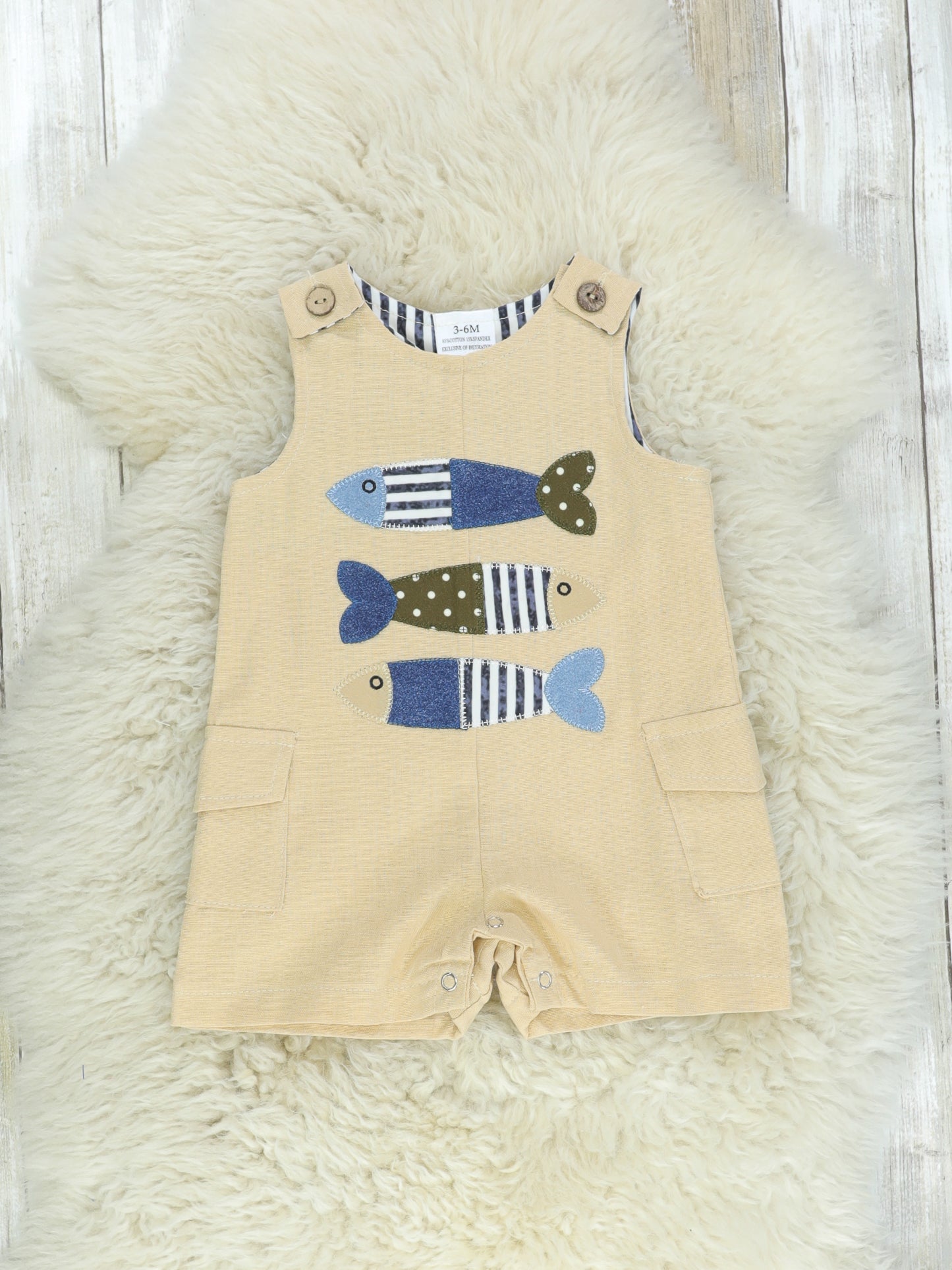 Khaki Blue Fishing Romper - Marie Nicole Clothing